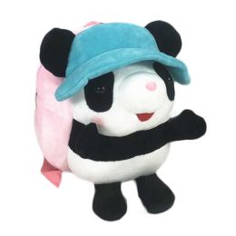 Blue Hat Panda Kids Shoulder Bag Plush Backpack Pink Snacks Travel Backpack Small School Bag