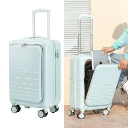 Large Capacity Suitcase Front  Lid Pull Rod Case (Option: Blue-24inch)