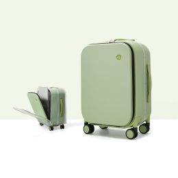 Front Opening Boarding 20 Suitcase Aluminum Frame (Option: Avocado green-18inch)