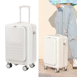 Large Capacity Suitcase Front  Lid Pull Rod Case (Option: White-20inch)