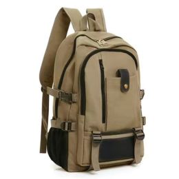 2023 New Outdoor Travel Camping Bag Computer Bag Mountaineering Bag Large Capacity Backpack for Men Canvas High School Backpacks (Color: dark khaki)