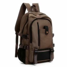 2023 New Outdoor Travel Camping Bag Computer Bag Mountaineering Bag Large Capacity Backpack for Men Canvas High School Backpacks (Color: Brown)