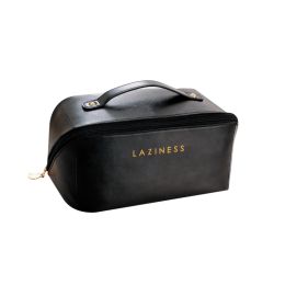 Large Capacity Travel Cosmetic Bag Double Layered Cosmetic Bag (Color: Black)