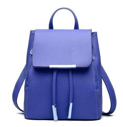 Fashion Shoulder Bag Rucksack PU Leather Women Girls Ladies Backpack Travel bag (Color: Blue, size: M)