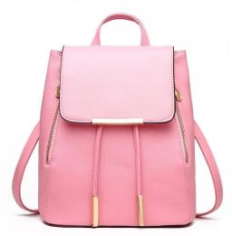 Fashion Shoulder Bag Rucksack PU Leather Women Girls Ladies Backpack Travel bag (Color: Pink, size: M)