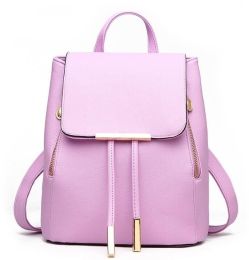 Fashion Shoulder Bag Rucksack PU Leather Women Girls Ladies Backpack Travel bag (Color: Purple, size: M)