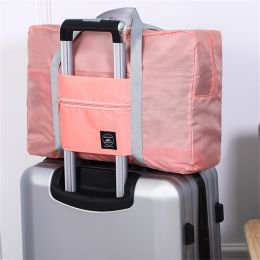 Airlines Foldable Travel Duffel Nylon Water Resistant Bag Hook onto Luggage Weekender Overnight for Women and Girls (Color: Pink)