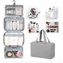 Travel Toiletry Bags with Hanging Hook Waterproof Makeup Cosmetics Bag Orgaziners (Color: Gray)