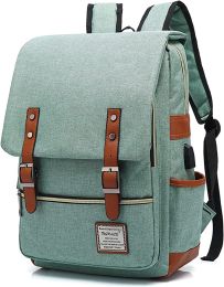 Vintage Laptop Backpack with USB Charging Port, Water Resistant Travelling Backpack (Color: Green)