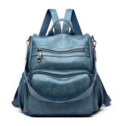 Backpack Purse for Women Fashion Leather Designer Travel  Shoulder Bags (Color: Blue)