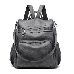 Backpack Purse for Women Fashion Leather Designer Travel  Shoulder Bags (Color: Gray)