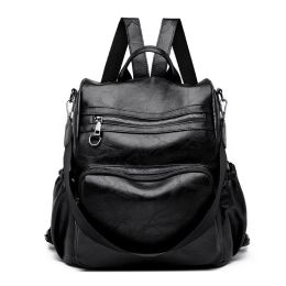 Backpack Purse for Women Fashion Leather Designer Travel  Shoulder Bags (Color: Black)