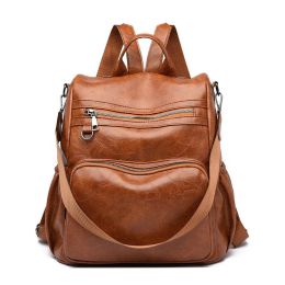 Backpack Purse for Women Fashion Leather Designer Travel  Shoulder Bags (Color: Brown)