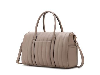 MKF Collection Luana Quilted Vegan Leather Women's Duffle Bag by Mia k (Color: Taupe, Material: Vegan Leather)