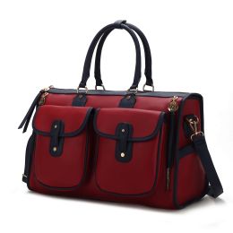 MKF Collection Genevieve Duffle Handbag Color Block Vegan Leather Women by Mia k (Color: Wine, Material: Vegan Leather)