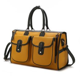 MKF Collection Genevieve Duffle Handbag Color Block Vegan Leather Women by Mia k (Color: Mustard, Material: Vegan Leather)