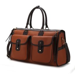 MKF Collection Genevieve Duffle Handbag Color Block Vegan Leather Women by Mia k (Color: Cognac, Material: Vegan Leather)