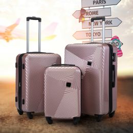 3 PCS Hardshell Luggage Travel Set, Expandable Suitcase with Spinner Wheels, Lightweight Carry-On TSA Lock, 20/24/28 (Color: Rose Gold)