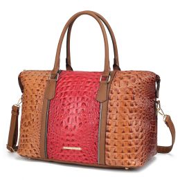 MKF Collection Raven Faux Crocodile-Embossed Vegan Leather Women's Duffle Bag by Mia K (Color: Cognac, Material: Vegan Leather)