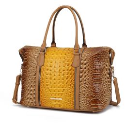 MKF Collection Raven Faux Crocodile-Embossed Vegan Leather Women's Duffle Bag by Mia K (Color: Stone, Material: Vegan Leather)