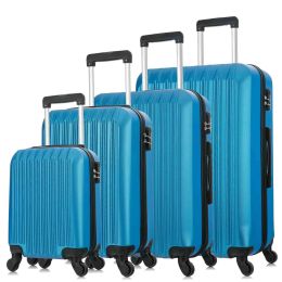 4 Piece Set Luggage Sets Suitcase ABS Hardshell Lightweight Spinner Wheels (16/20/24/28 inch) Blue (Color: Blue)