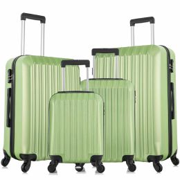 4 Piece Set Luggage Sets Suitcase ABS Hardshell Lightweight Spinner Wheels Green (Color: Green)