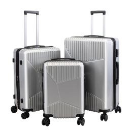 3-Piece Hardshell Luggage, TSA Lock Travel Trolley Suitcase, Expandable Luggage with Spinner Wheels, 20"/24"/28" XH (Color: Silver)