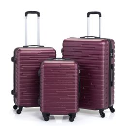 3-piece Trolley Case Set, 360 Degree Rotation Wheels with TSA Lock, Travel Suitcase Set, Claret XH (Color: Claret)