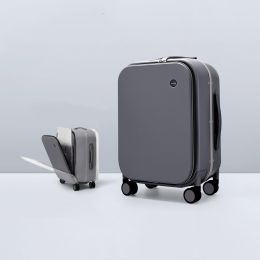 Front Opening Boarding 20 Suitcase Aluminum Frame (Option: Ore rock ash-18inch)