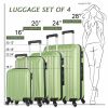 4 Piece Set Luggage Sets Suitcase ABS Hardshell Lightweight Spinner Wheels Green