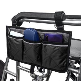 Outdoor Wheelchair Side Pouch Storage Bag Armrest Pocket Organizer Holder Pack (Color: Black)